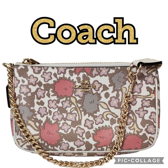 MINI PURSE BAG COACH NY Zip Closure Floral Canvas Chain Strap Inside Pockets - Picture 1 of 13